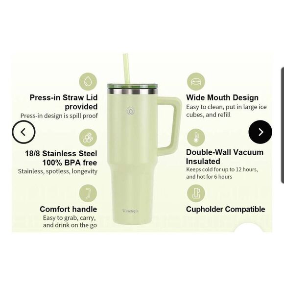 Wavetopia 40 oz power coated lime colored canteen tumbler - Picture 4 of 4